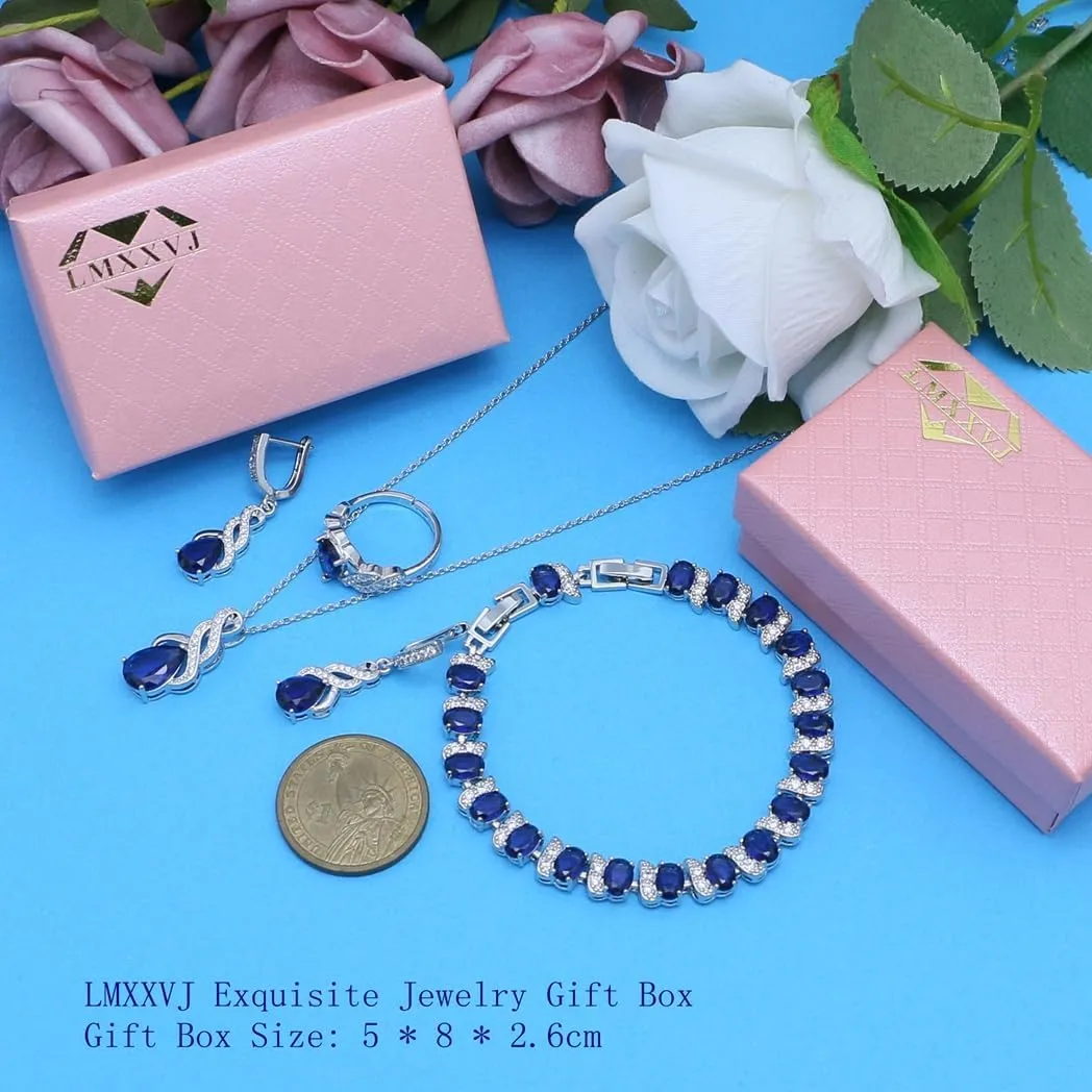 LMXXVJ Jewelry Set for Women,Teardrop Cubic Zirconia Necklace Earrings Adjustable Ring Bracelet Jewelry Set Formal Jewelry Gift