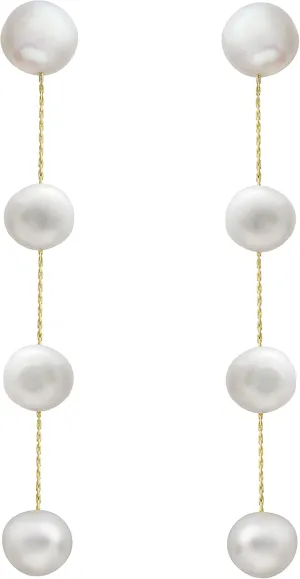 Long Pearl Dangle Earrings for Women 14K Gold Plated Sterling Silver Post Pearl Drop Tassel Earrings for Bridal Wedding