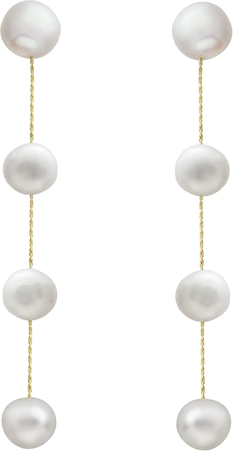 Long Pearl Dangle Earrings for Women 14K Gold Plated Sterling Silver Post Pearl Drop Tassel Earrings for Bridal Wedding