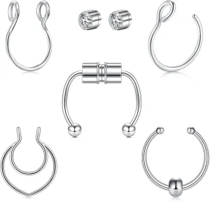 Longita Fake Piercings - Nose Ring, Eyebrow, Lip Ring, Labret Studs & More - Adhesive Face Jewelry
