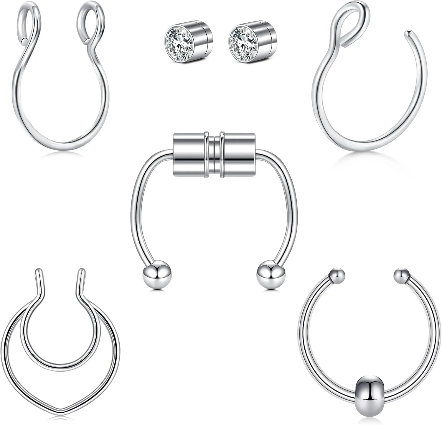 Longita Fake Piercings - Nose Ring, Eyebrow, Lip Ring, Labret Studs & More - Adhesive Face Jewelry
