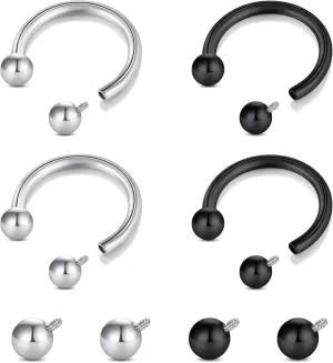 Longita Internally Threaded Septum Ring Silver Black Gold Septum Rings 16G Septum Piercing Surgical Steel Septum Jewelry Septum Nose Rings 16 Gauge Small Septum Ring Horseshoe with Replacement Balls