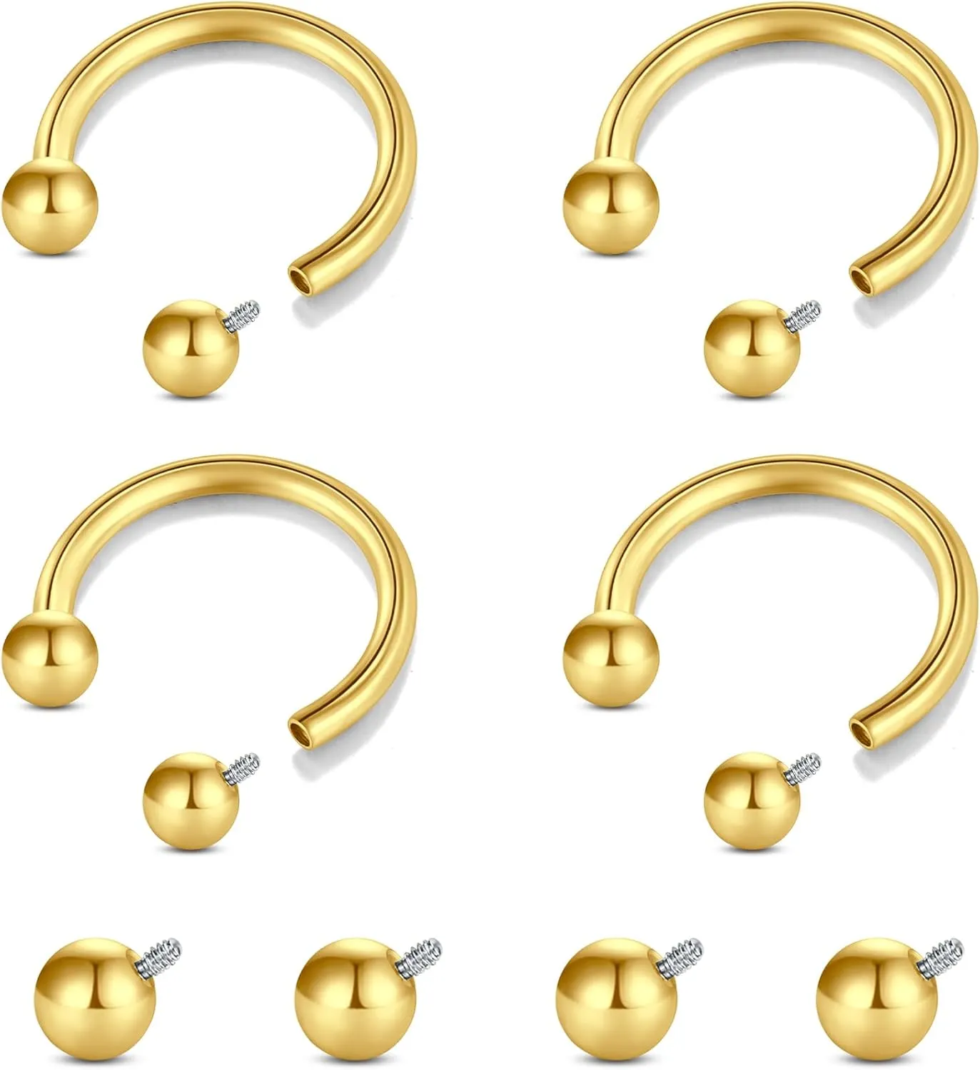 Longita Internally Threaded Septum Ring Silver Black Gold Septum Rings 16G Septum Piercing Surgical Steel Septum Jewelry Septum Nose Rings 16 Gauge Small Septum Ring Horseshoe with Replacement Balls