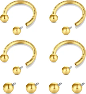 Longita Internally Threaded Septum Ring Silver Black Gold Septum Rings 16G Septum Piercing Surgical Steel Septum Jewelry Septum Nose Rings 16 Gauge Small Septum Ring Horseshoe with Replacement Balls