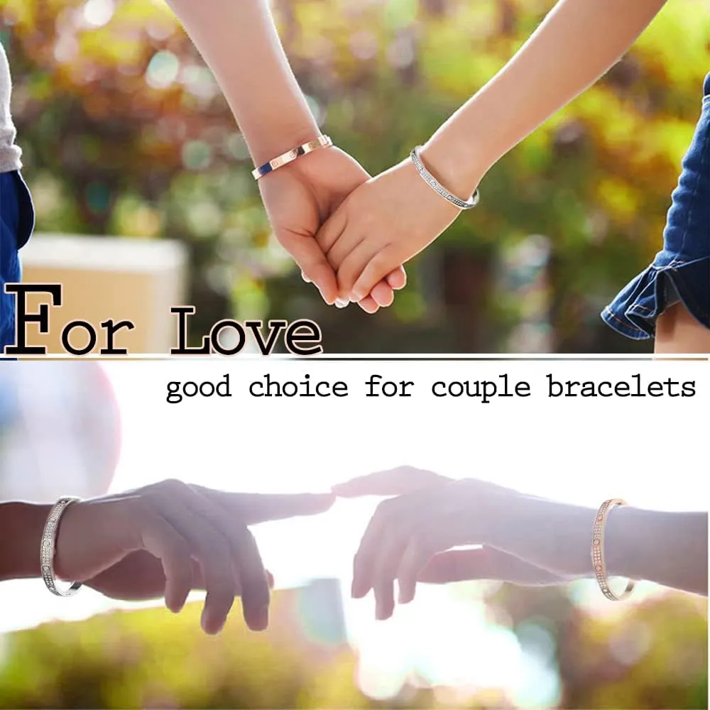 Love Friendship Bracelets Bangle Gold Silver with Cubic Zirconia Stainless Steel Jewelry Oval Bracelet Birthday for Her Women with Gifts Box