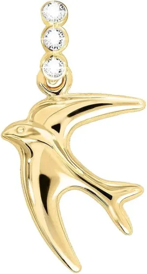 Lucchetta - Gold Swallow Bird Pendant with Sapphires | 14 kt Yellow Charm, Womens 14k Charms for Necklaces up to 4mm, Authentic Fine Jewelry from Italy for Mother's Day
