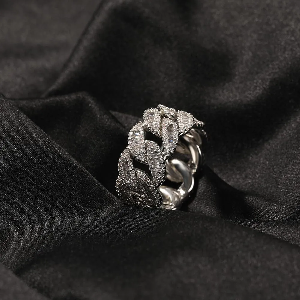Lulu Mel Iced Out Jewelry Square Diamond Hip Hop Ring, Silver Gold Moon Shaped Cuban Ring,Shiny Baguette Ring For Men Women