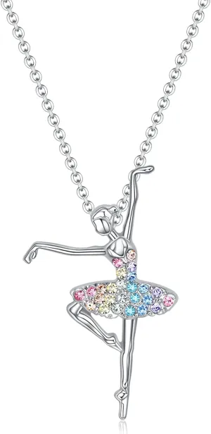 luomart Girls Necklace Ballerina Ballet Recital Gifts for Women,Rainbow Dancer Dance Pendant Jewelry for Sister Mom Friends