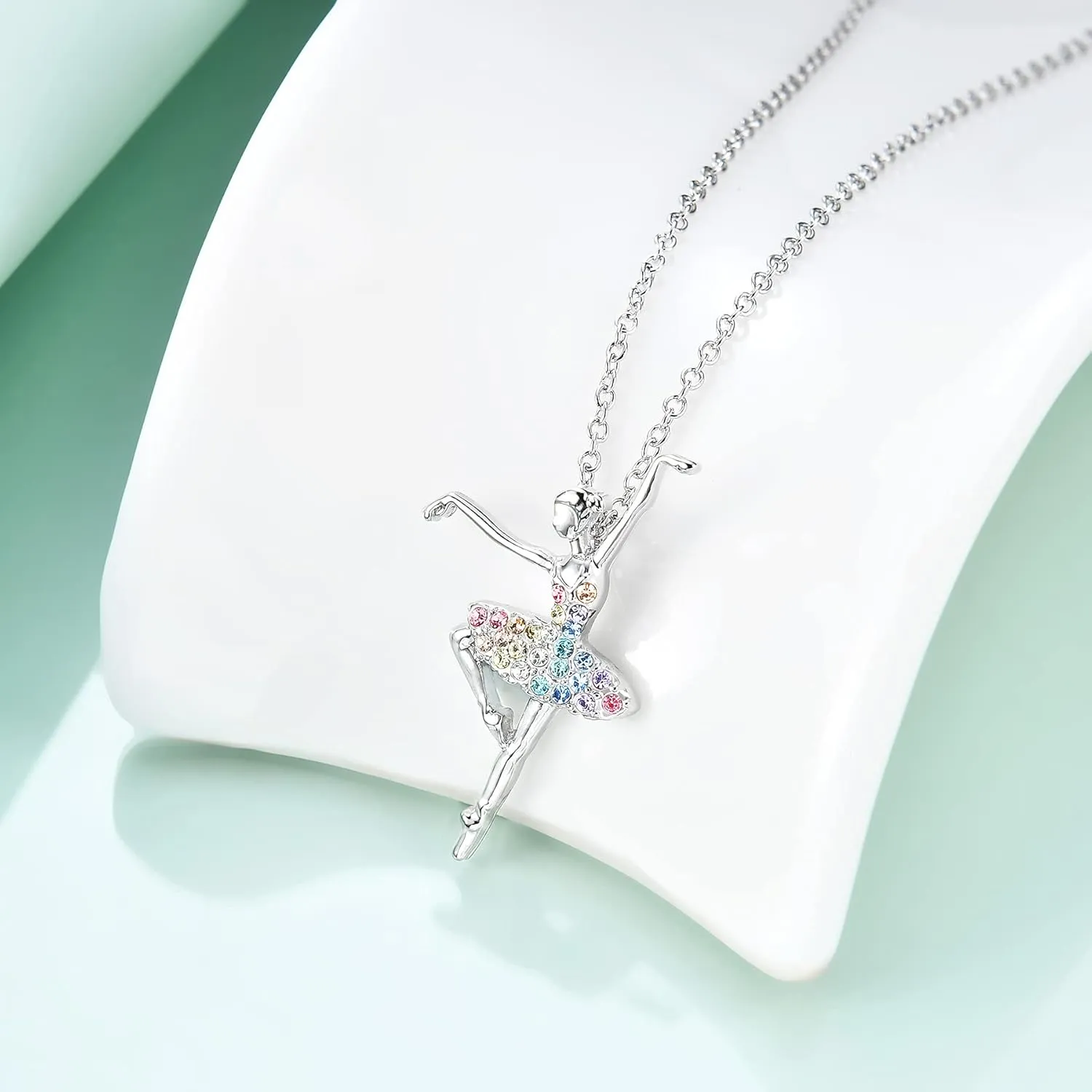 luomart Girls Necklace Ballerina Ballet Recital Gifts for Women,Rainbow Dancer Dance Pendant Jewelry for Sister Mom Friends