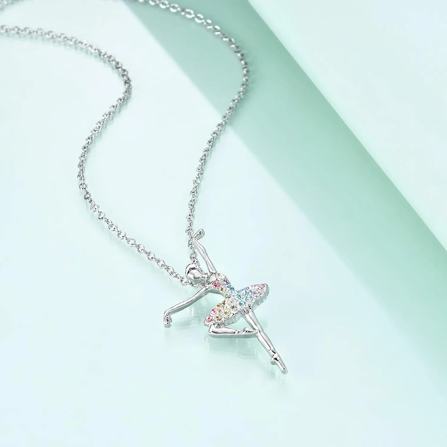 luomart Girls Necklace Ballerina Ballet Recital Gifts for Women,Rainbow Dancer Dance Pendant Jewelry for Sister Mom Friends