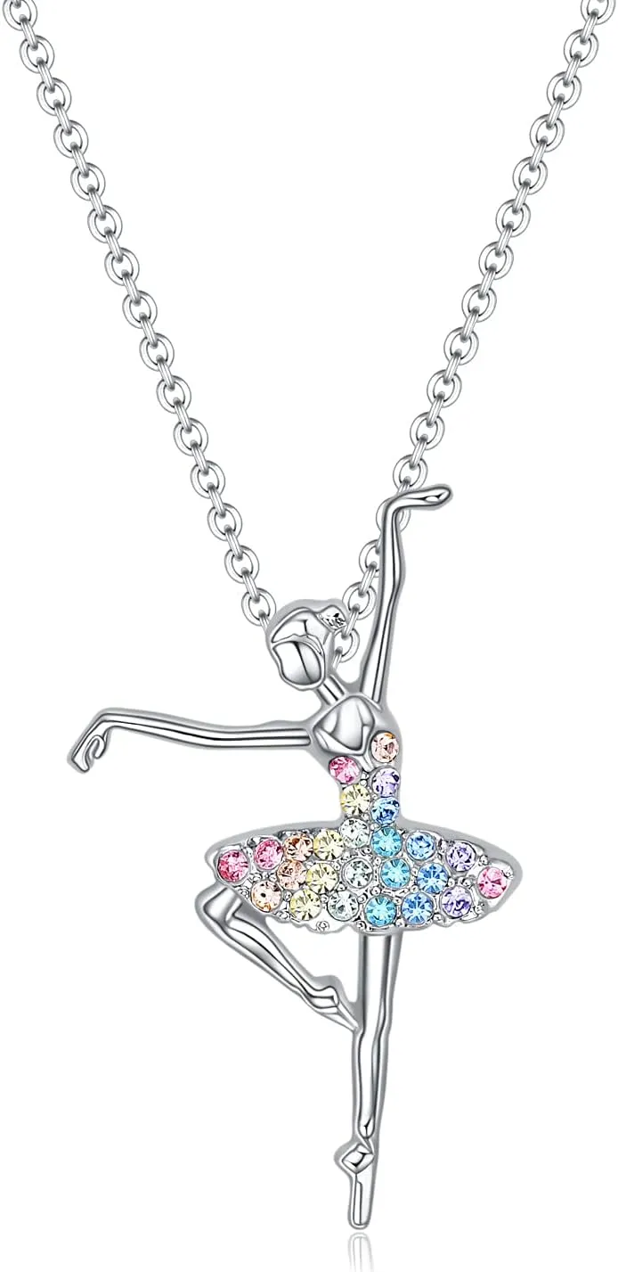 luomart Girls Necklace Ballerina Ballet Recital Gifts for Women,Rainbow Dancer Dance Pendant Jewelry for Sister Mom Friends