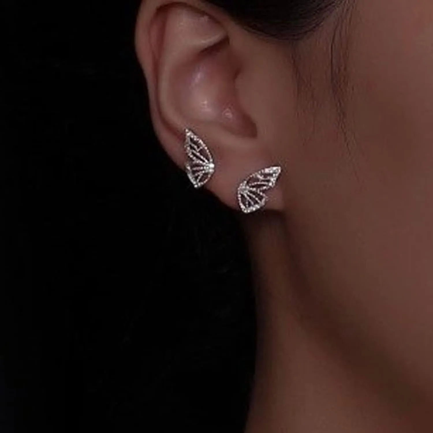 Luxval Butterfly Wing Earrings18K Gold Plated CZ Simulated Diamond Silver Stud Earrings, Tiny Butterfly Cartilage Earrings for women,Gold Stud Earrings for Girls