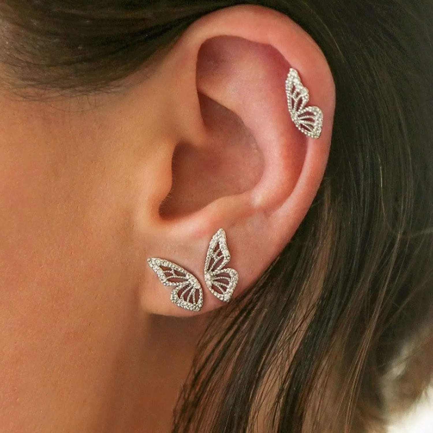 Luxval Butterfly Wing Earrings18K Gold Plated CZ Simulated Diamond Silver Stud Earrings, Tiny Butterfly Cartilage Earrings for women,Gold Stud Earrings for Girls