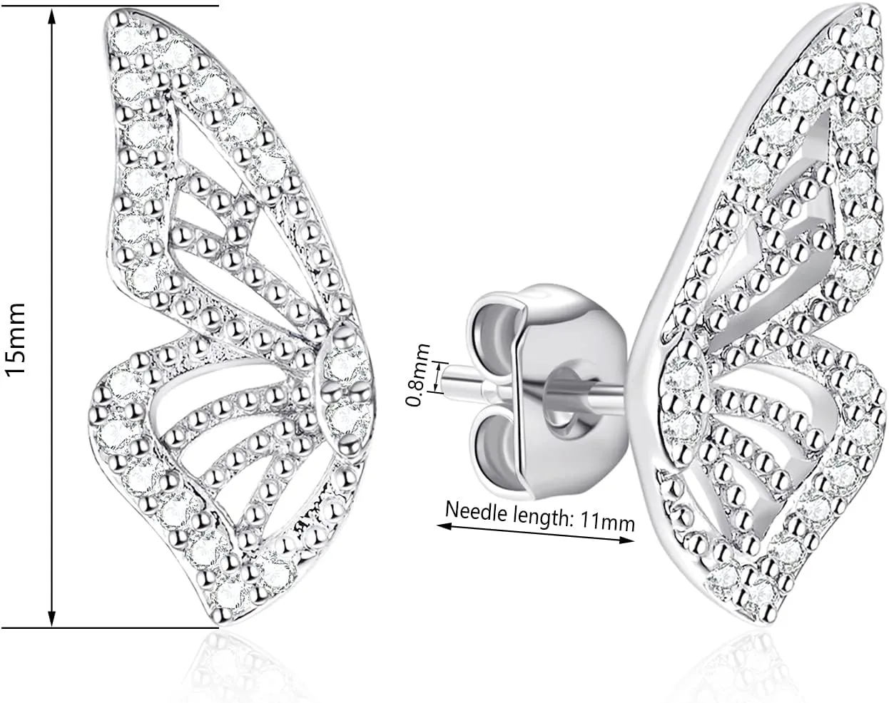 Luxval Butterfly Wing Earrings18K Gold Plated CZ Simulated Diamond Silver Stud Earrings, Tiny Butterfly Cartilage Earrings for women,Gold Stud Earrings for Girls