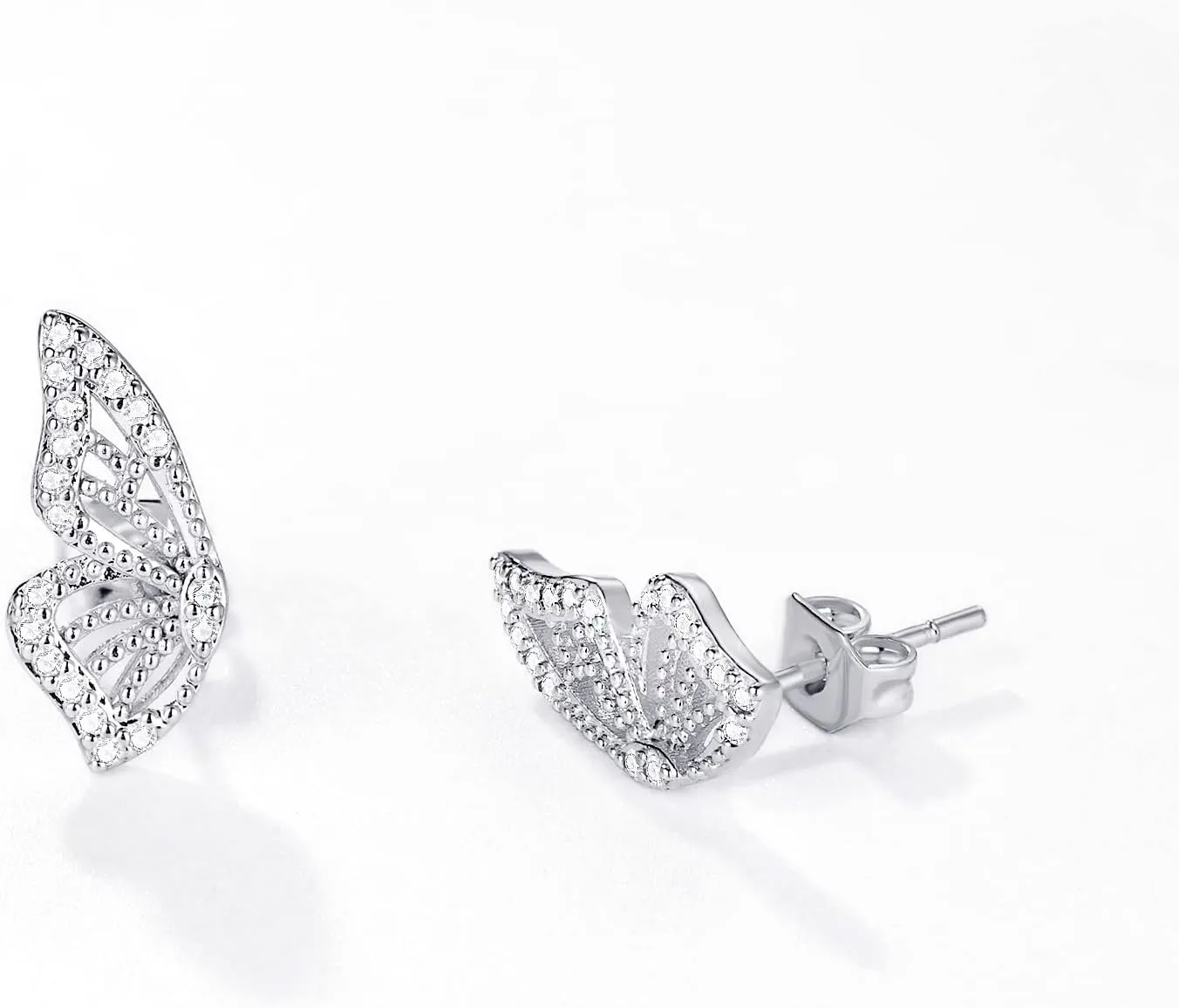 Luxval Butterfly Wing Earrings18K Gold Plated CZ Simulated Diamond Silver Stud Earrings, Tiny Butterfly Cartilage Earrings for women,Gold Stud Earrings for Girls