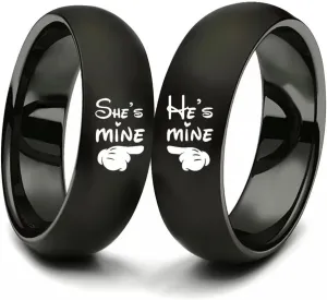 LWJYX He's Mine She's Mine Couple Ring Anniversary Promise Wedding Bands Stainless Steel Lovers Ring 6mm Black Size 6-13