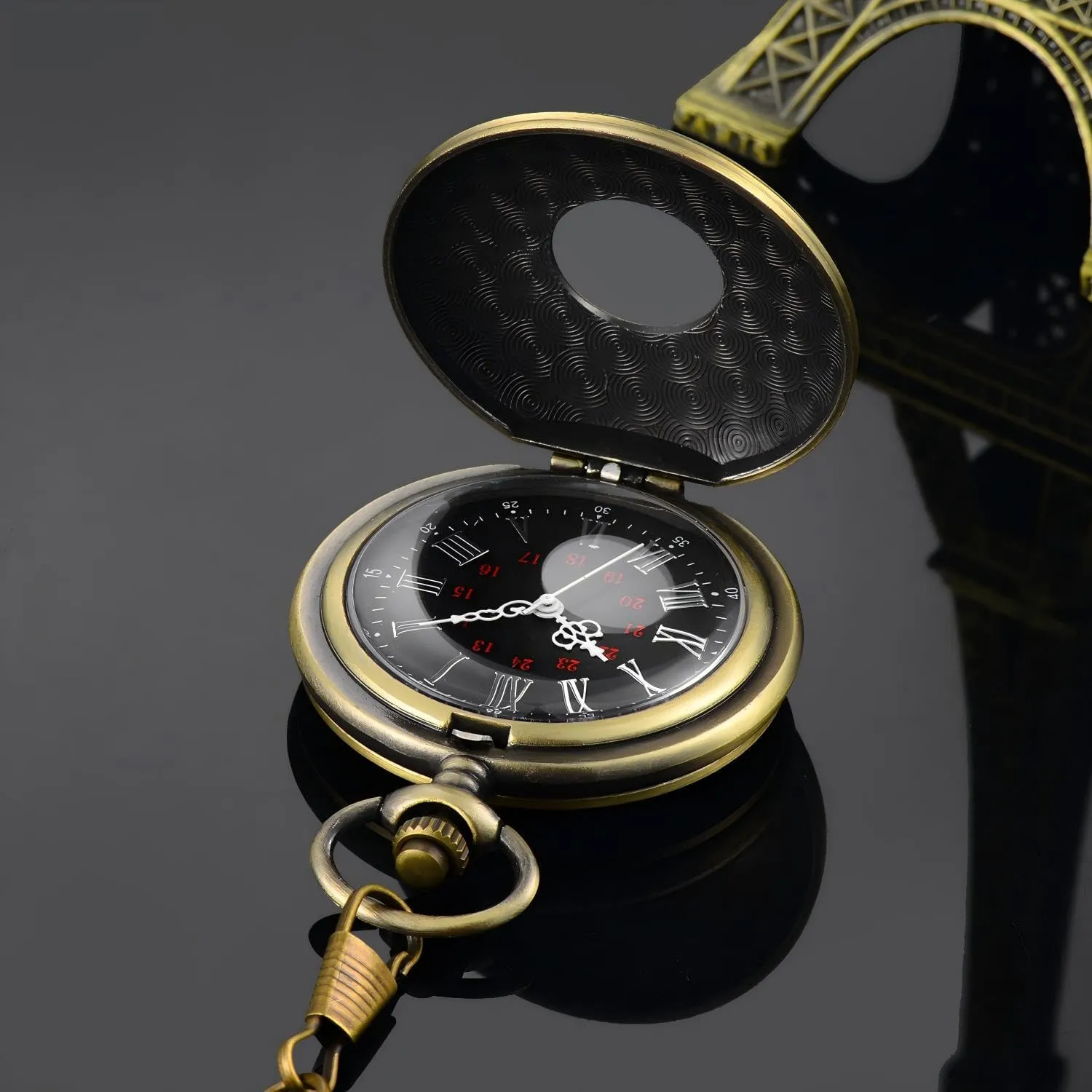 LYMFHCH Vintage Pocket Watch Roman Numerals Scale Quartz Pocket Watches with Chain Christmas Graduation Birthday Gifts Fathers Day