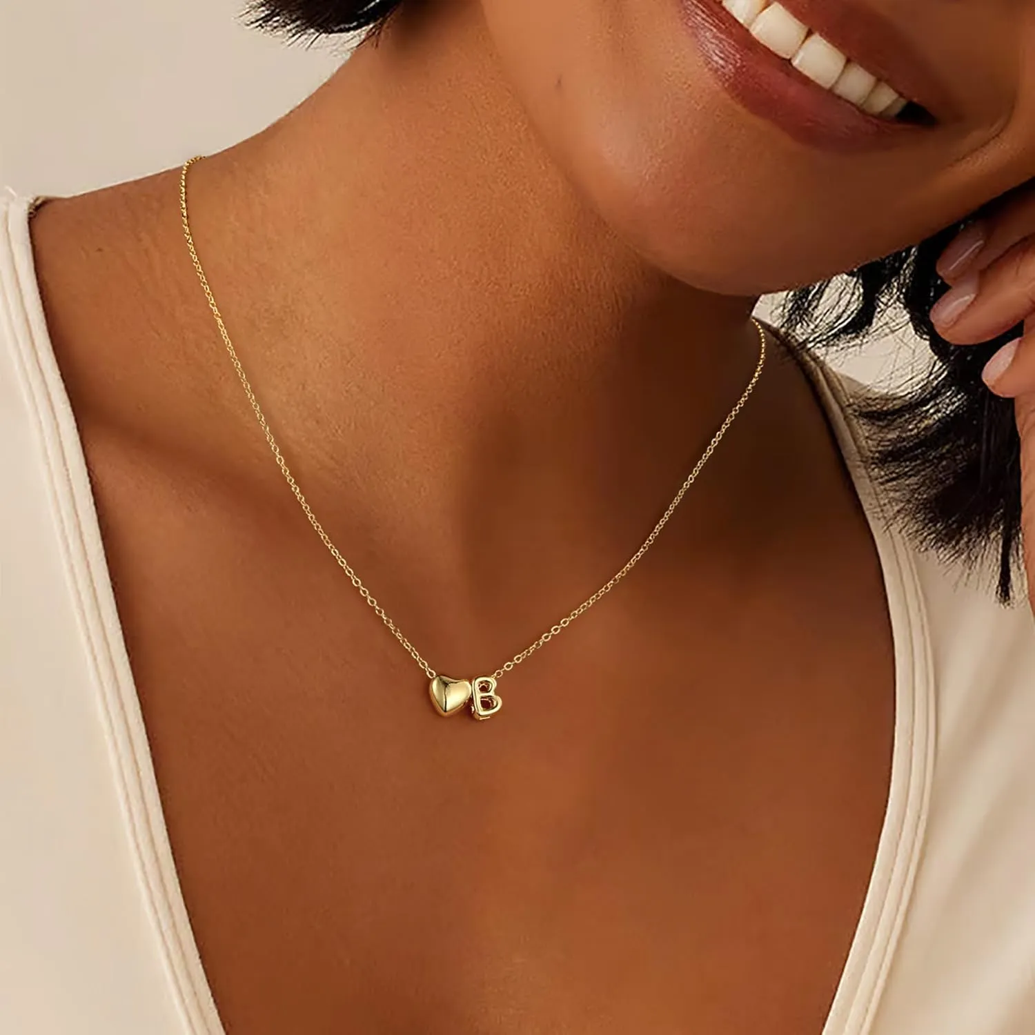 M MOOHAM Cute 3D Heart Initial Necklaces for Women Girls Gifts - Dainty 14K Gold Plated Tiny Heart Initial Necklace Jewelry Personalized Birthday Gifts for Women Teen Girls Trendy