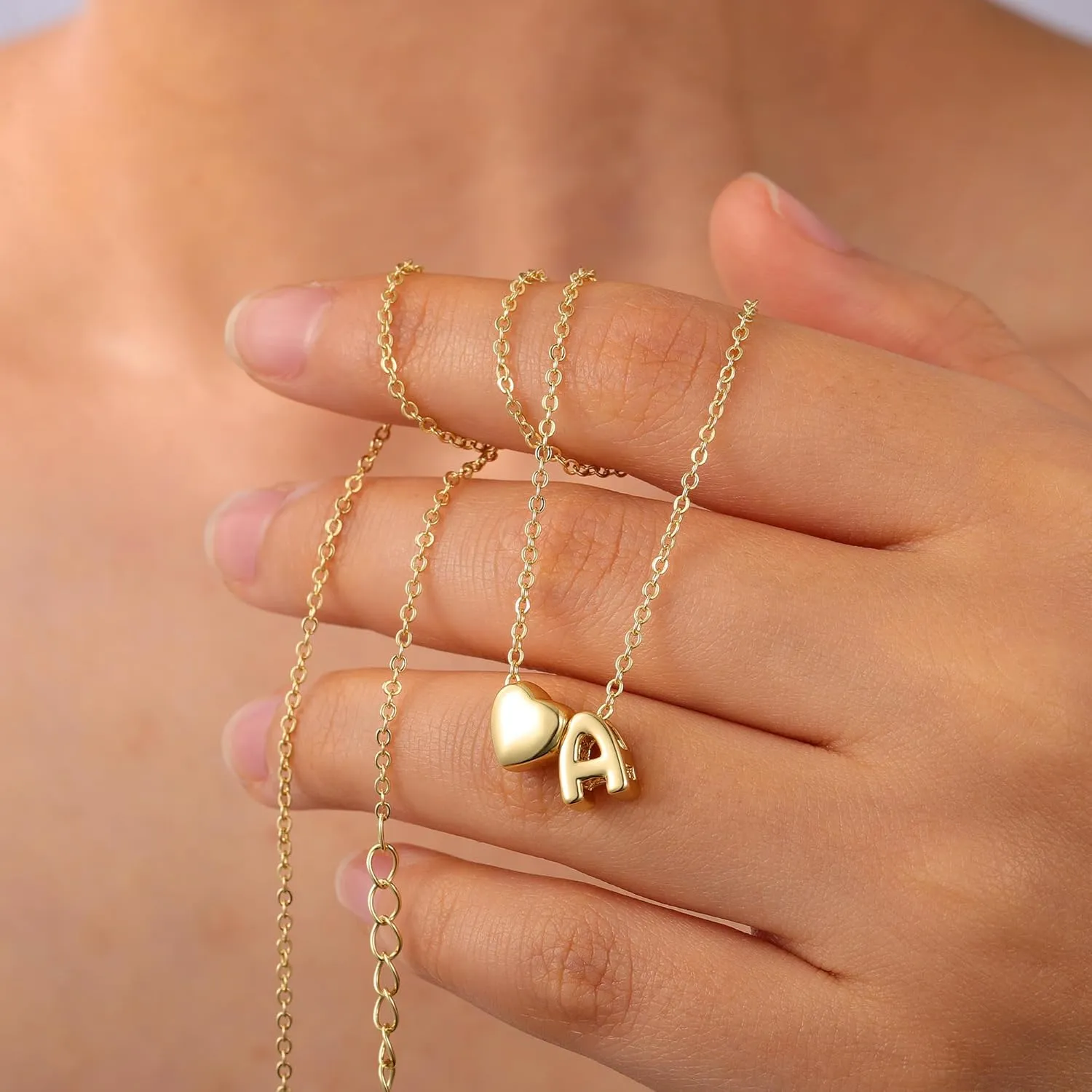 M MOOHAM Cute 3D Heart Initial Necklaces for Women Girls Gifts - Dainty 14K Gold Plated Tiny Heart Initial Necklace Jewelry Personalized Birthday Gifts for Women Teen Girls Trendy