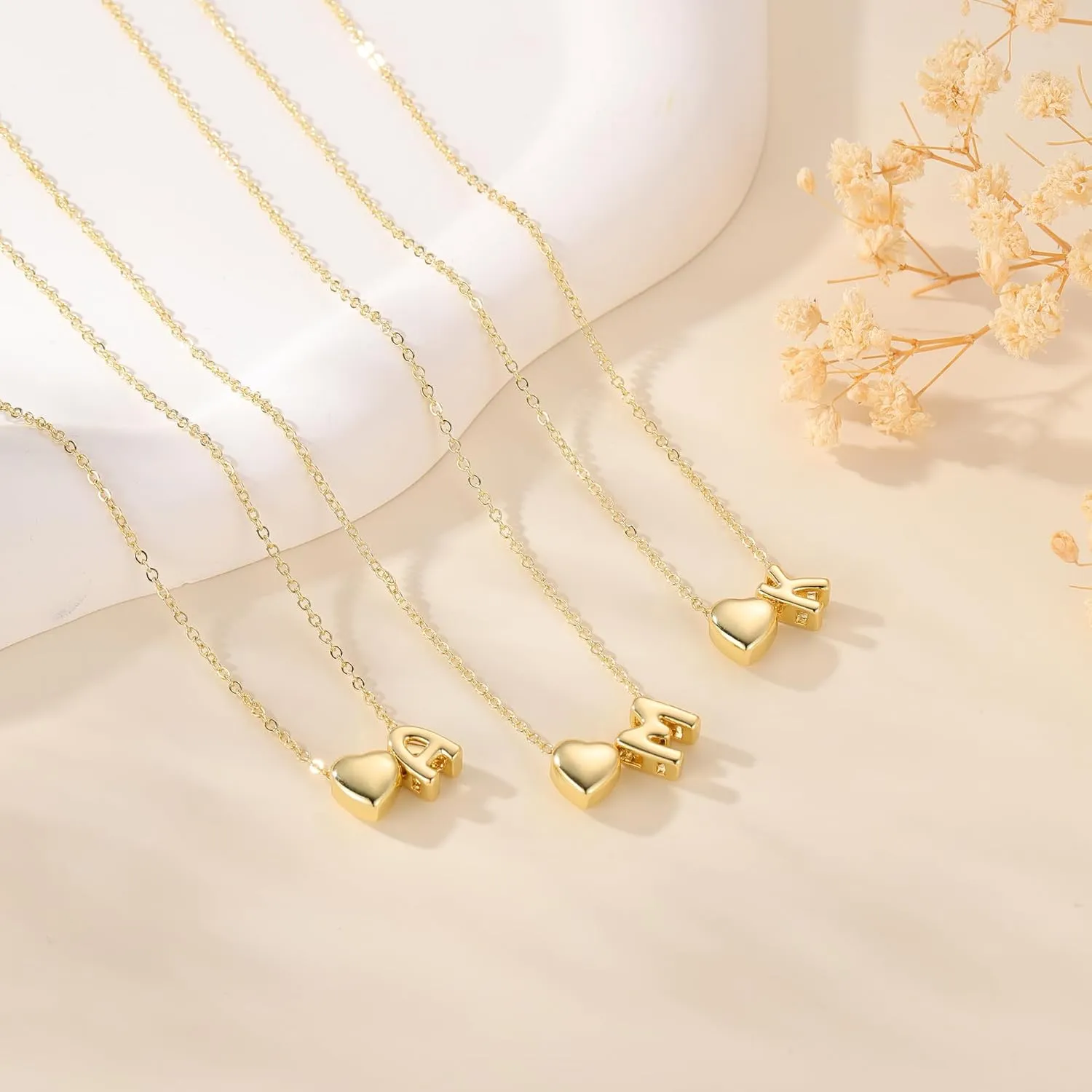 M MOOHAM Cute 3D Heart Initial Necklaces for Women Girls Gifts - Dainty 14K Gold Plated Tiny Heart Initial Necklace Jewelry Personalized Birthday Gifts for Women Teen Girls Trendy