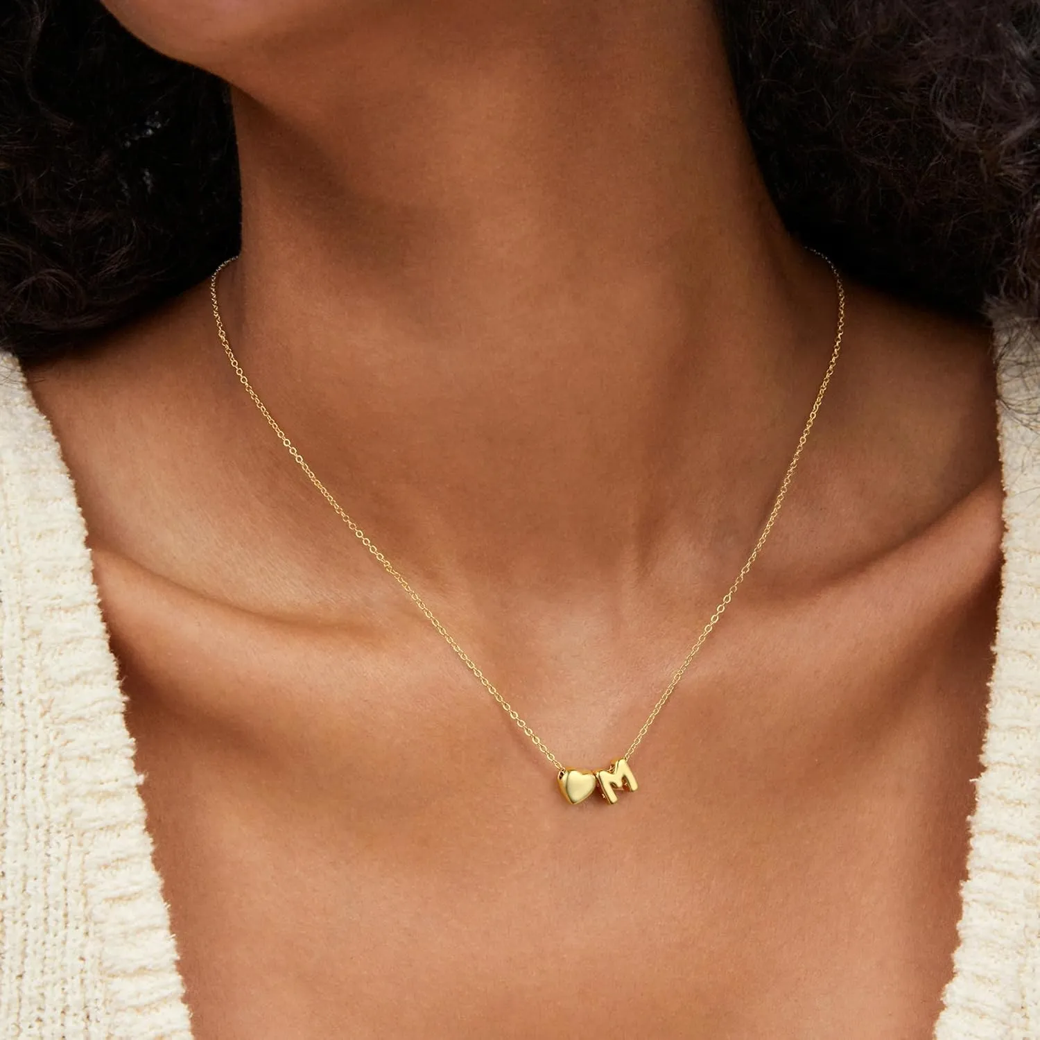 M MOOHAM Cute 3D Heart Initial Necklaces for Women Girls Gifts - Dainty 14K Gold Plated Tiny Heart Initial Necklace Jewelry Personalized Birthday Gifts for Women Teen Girls Trendy