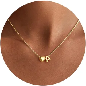 M MOOHAM Cute 3D Heart Initial Necklaces for Women Girls Gifts - Dainty 14K Gold Plated Tiny Heart Initial Necklace Jewelry Personalized Birthday Gifts for Women Teen Girls Trendy
