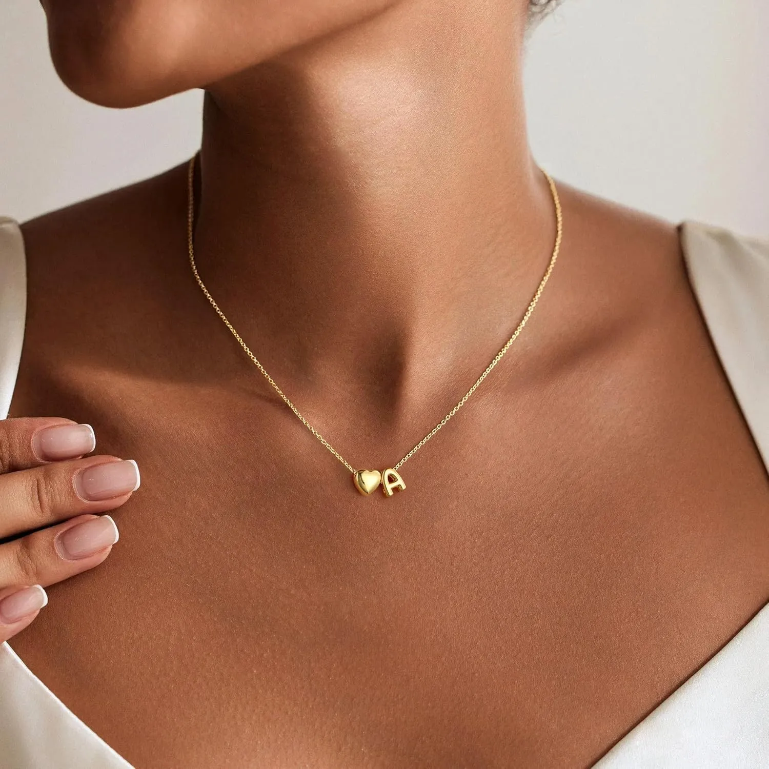 M MOOHAM Cute 3D Heart Initial Necklaces for Women Girls Gifts - Dainty 14K Gold Plated Tiny Heart Initial Necklace Jewelry Personalized Birthday Gifts for Women Teen Girls Trendy
