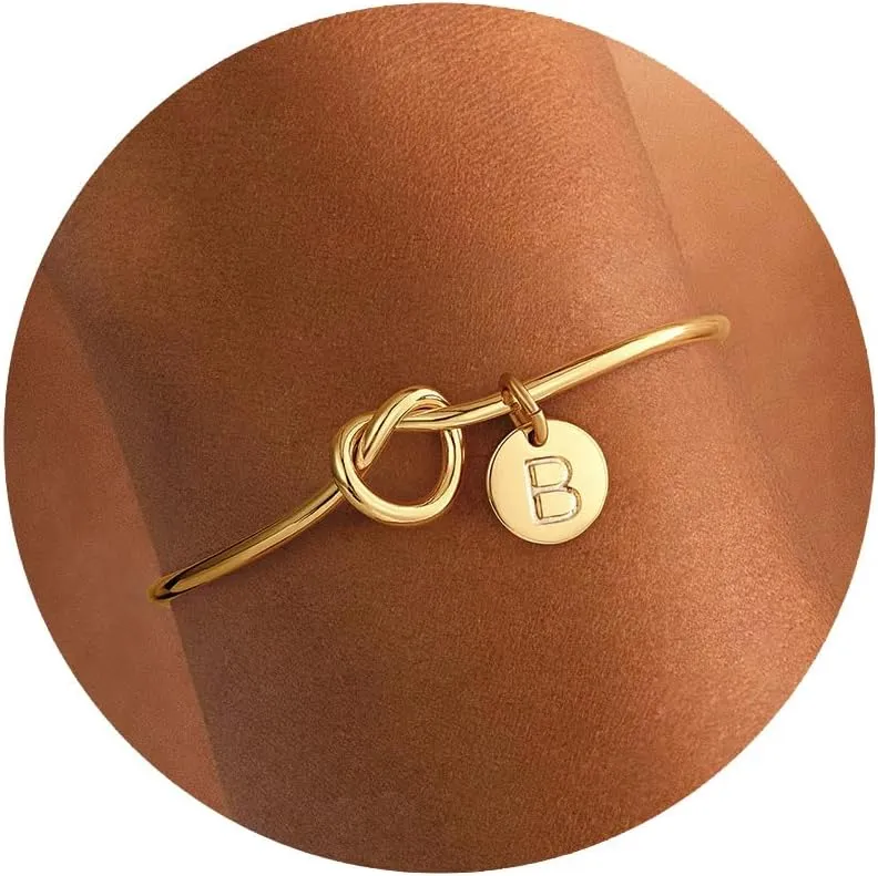 M MOOHAM Gold Initial Bracelets for Women - Dainty Tie the Knot Letter A-Z Initial Bracelet for Women Gold Cuff Bracelet for Womens Jewelry Personalized Bridesmaid Proposal Wedding Gifts