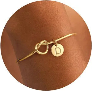 M MOOHAM Gold Initial Bracelets for Women - Dainty Tie the Knot Letter A-Z Initial Bracelet for Women Gold Cuff Bracelet for Womens Jewelry Personalized Bridesmaid Proposal Wedding Gifts