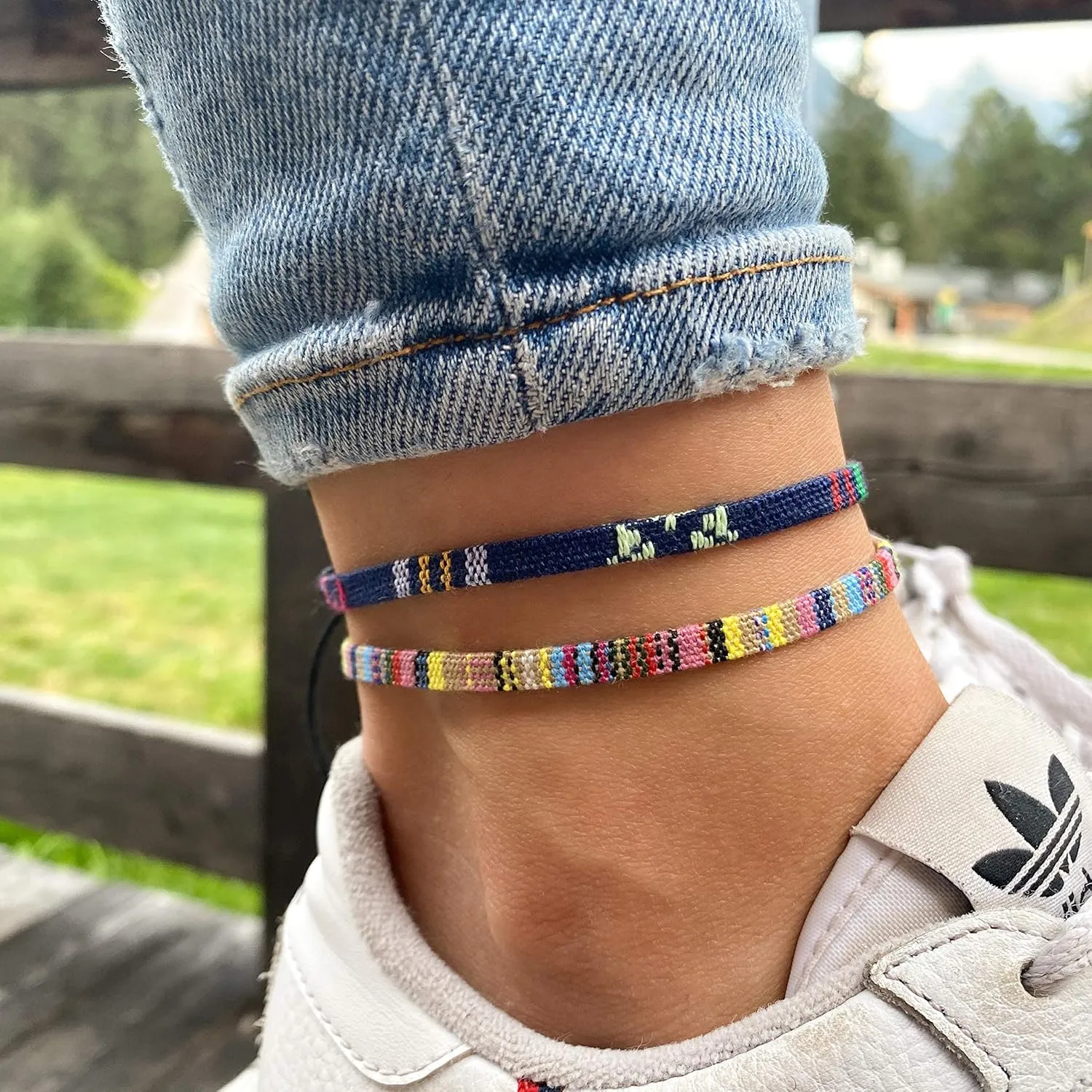 Made by Nami 2 Pcs Surfer Anklet Set Waterproof and Adjustable Braided Anklets for Women and Men Boho Ankle Bracelet Set of 2 for Ethnic Hippie Style (Blue & Yellow)