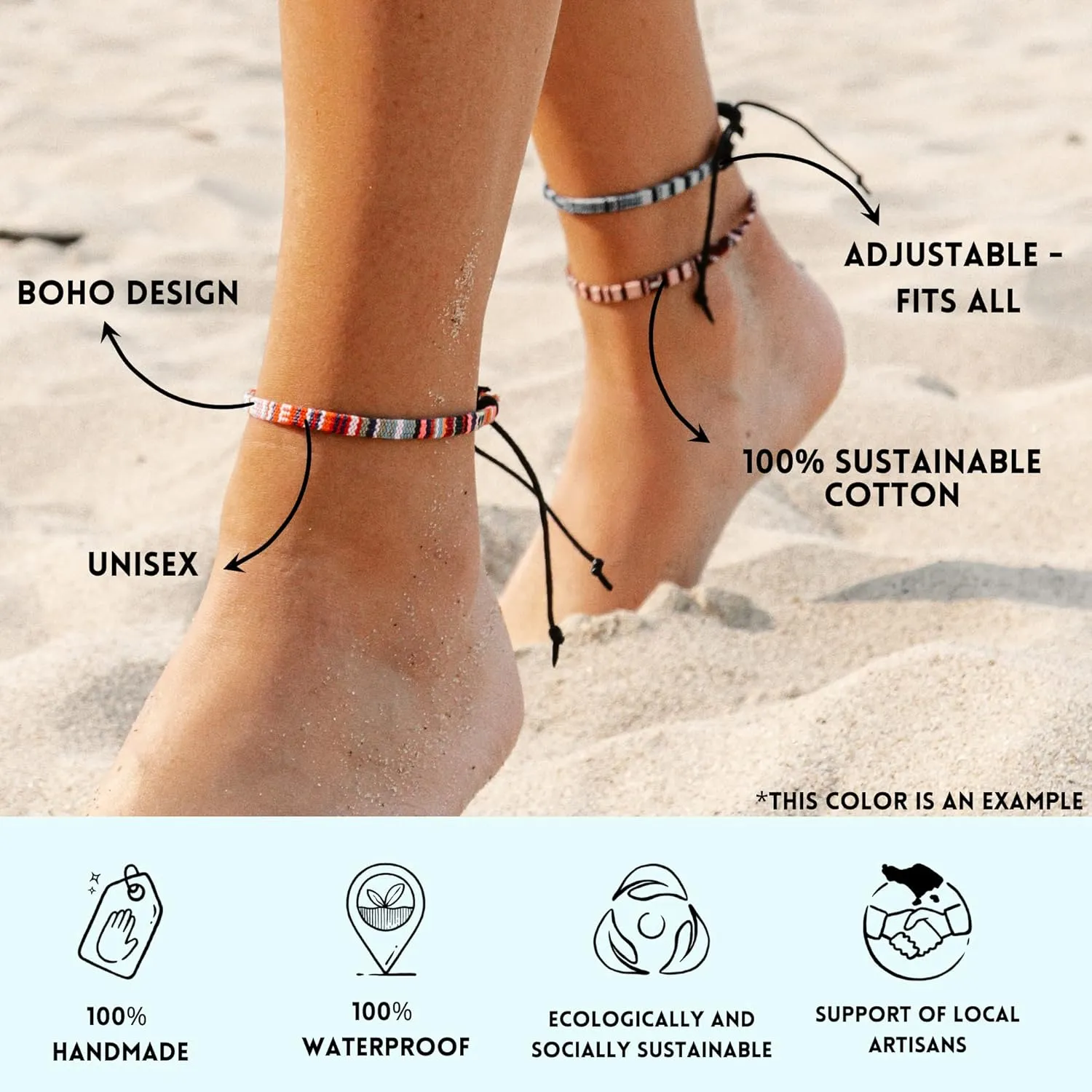 Made by Nami 2 Pcs Surfer Anklet Set Waterproof and Adjustable Braided Anklets for Women and Men Boho Ankle Bracelet Set of 2 for Ethnic Hippie Style (Turquoise & Deep Multi)