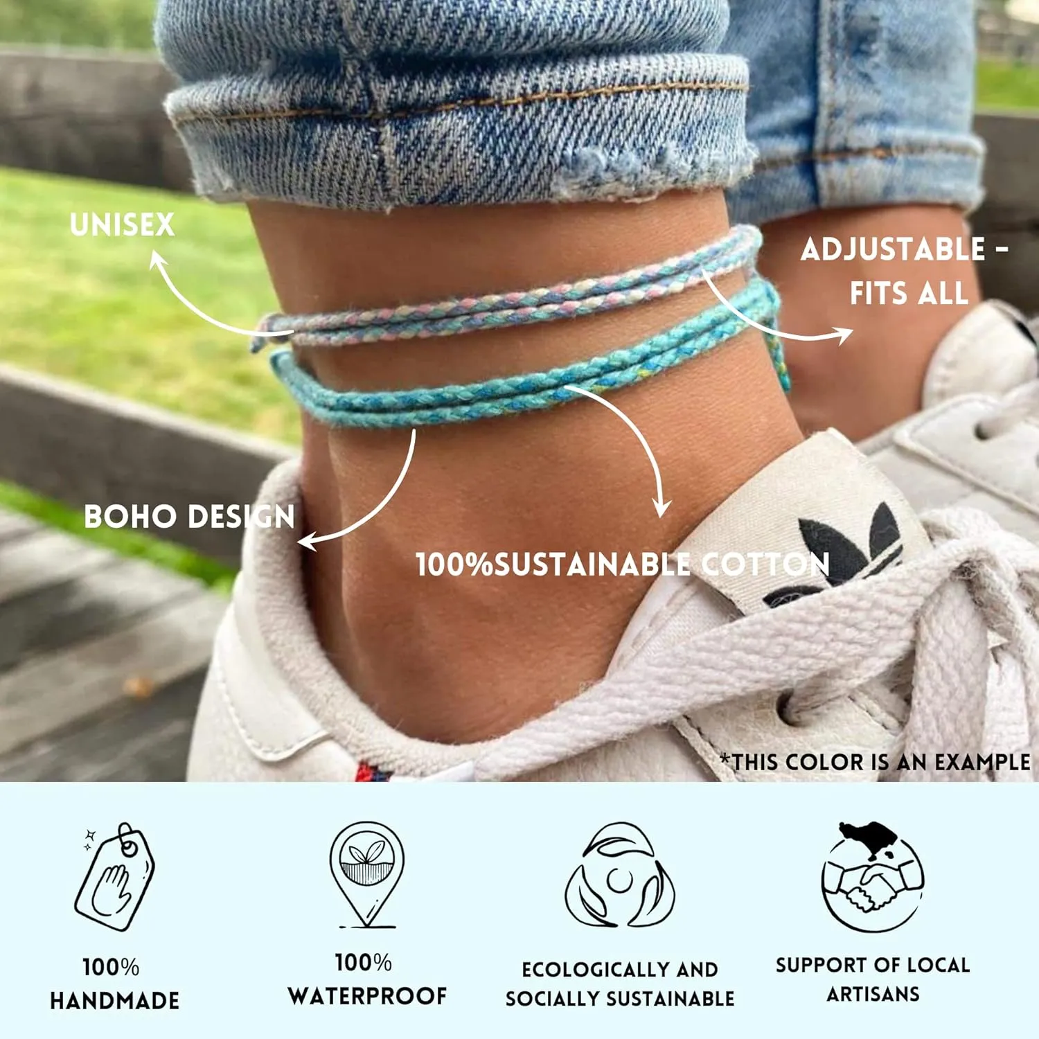 Made by Nami 2 Pcs Wave String Ankle Bracelets for Women Waterproof & Adjustable Thin Braided Anklet Surfer Boho Ankle Bracelet Set of 2 Beach Accessories (Retro Set)