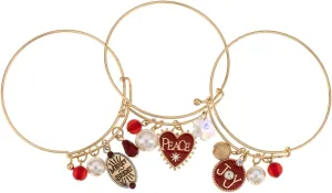 Madison Tyler Christmas Charms 3 PCS Bangle Bracelet Set Gold Plated | Christmas Charms Cheer Shiny Jewelry for Women | Holiday Gifts for Kids and Grils.