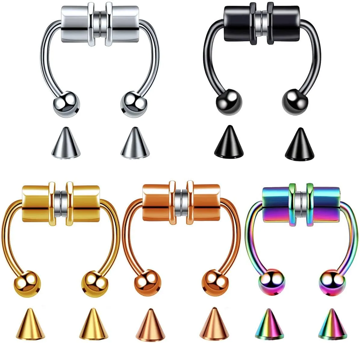 Magnetic Septum Nose Ring Horseshoe Stainless Steel Faux Fake Nose Septum Rings Non-Pierced Clip On Nose Hoop Ring
