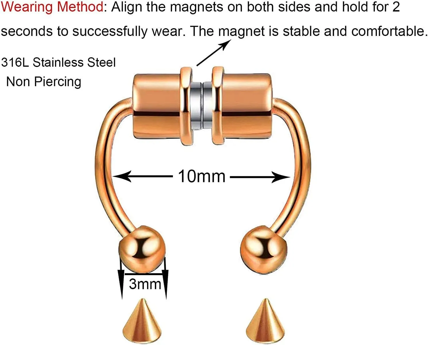 Magnetic Septum Nose Ring Horseshoe Stainless Steel Faux Fake Nose Septum Rings Non-Pierced Clip On Nose Hoop Ring