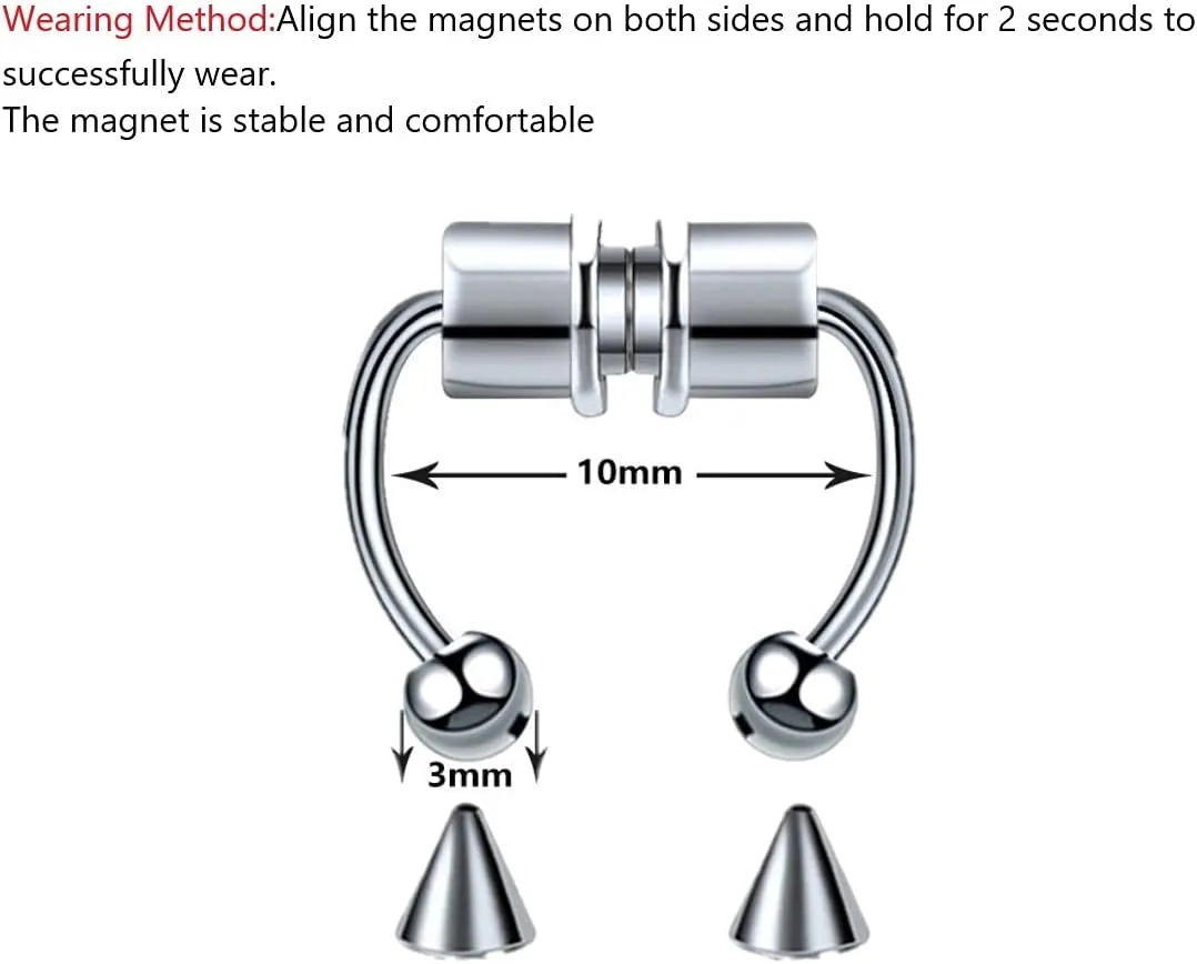 Magnetic Septum Nose Ring Horseshoe Stainless Steel Faux Fake Nose Septum Rings Non-Pierced Clip On Nose Hoop Ring