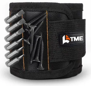 Magnetic Wristband with 15 Strong Magnets for Holding Screws Nails Drill Bits-Best Armband Tool for DIY Handyman Unique Gift for Men (Black)