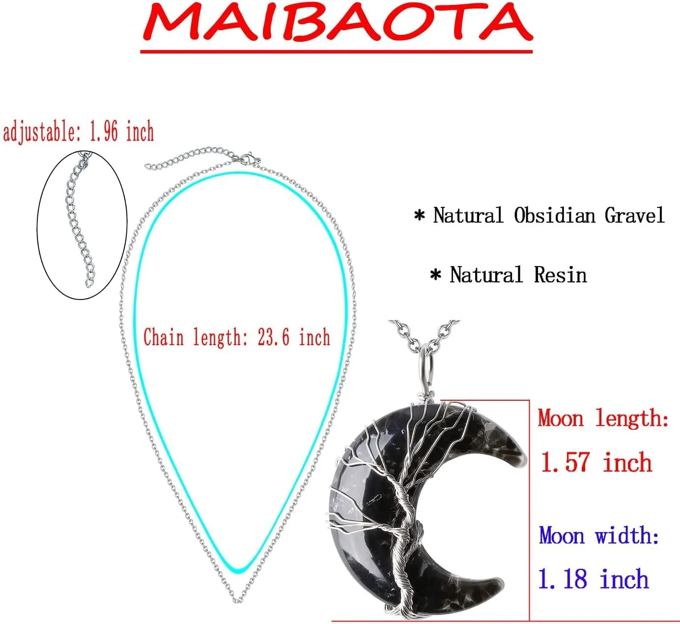 MAIBAOTA Healing Crystal Necklace, Tree Life Wire Wrapped Crescent Moon Necklace, Natural Stone Pendant Necklaces, Mothers Day Gifts for Mom, Gemstone Jewelry Gifts for Women