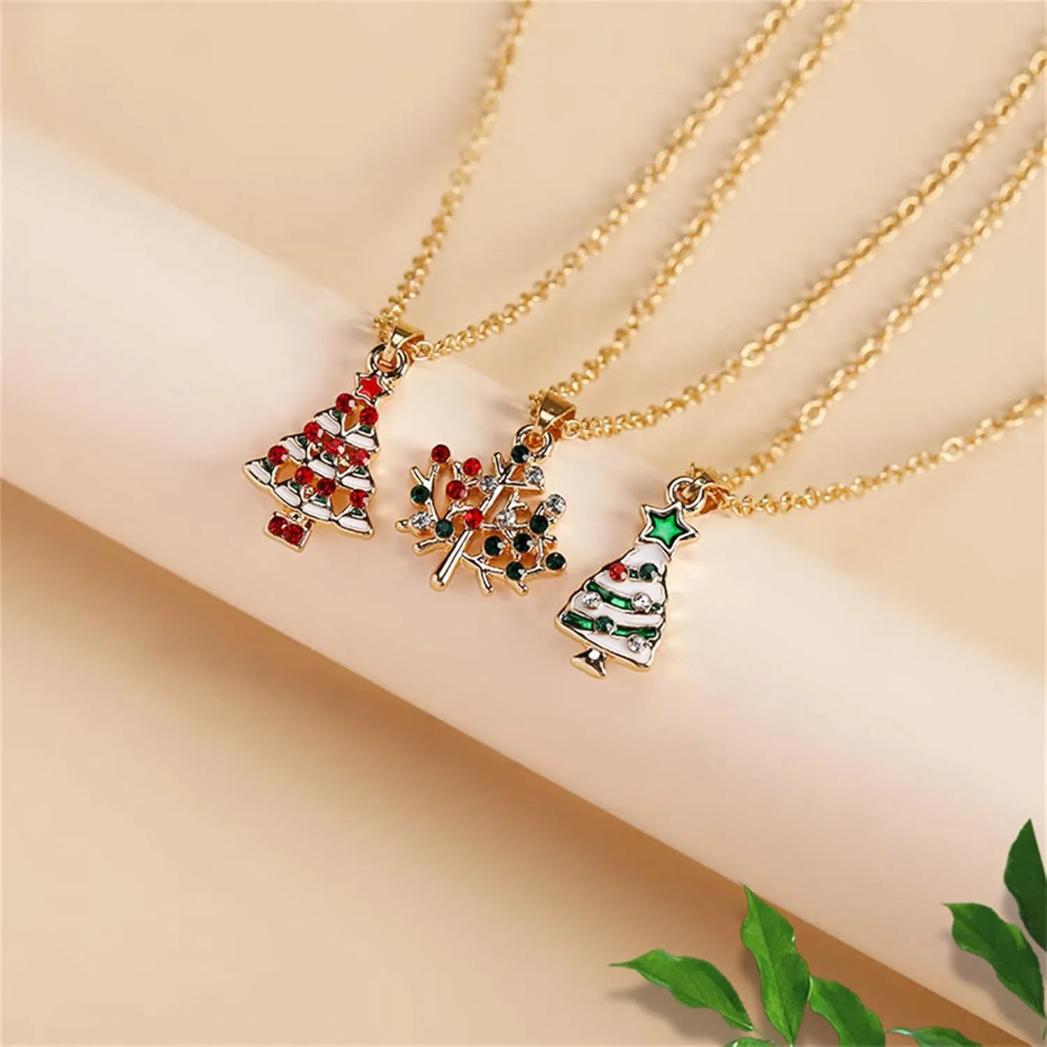MALOYANVE Unique Crystal Christmas Necklace Cute Sparkly Glitter Santa Hat Jingling Bell Tree Snowman Snowflake Rhinestone Lightweight Pendant Necklace Festival Holiday Jewelry for Women