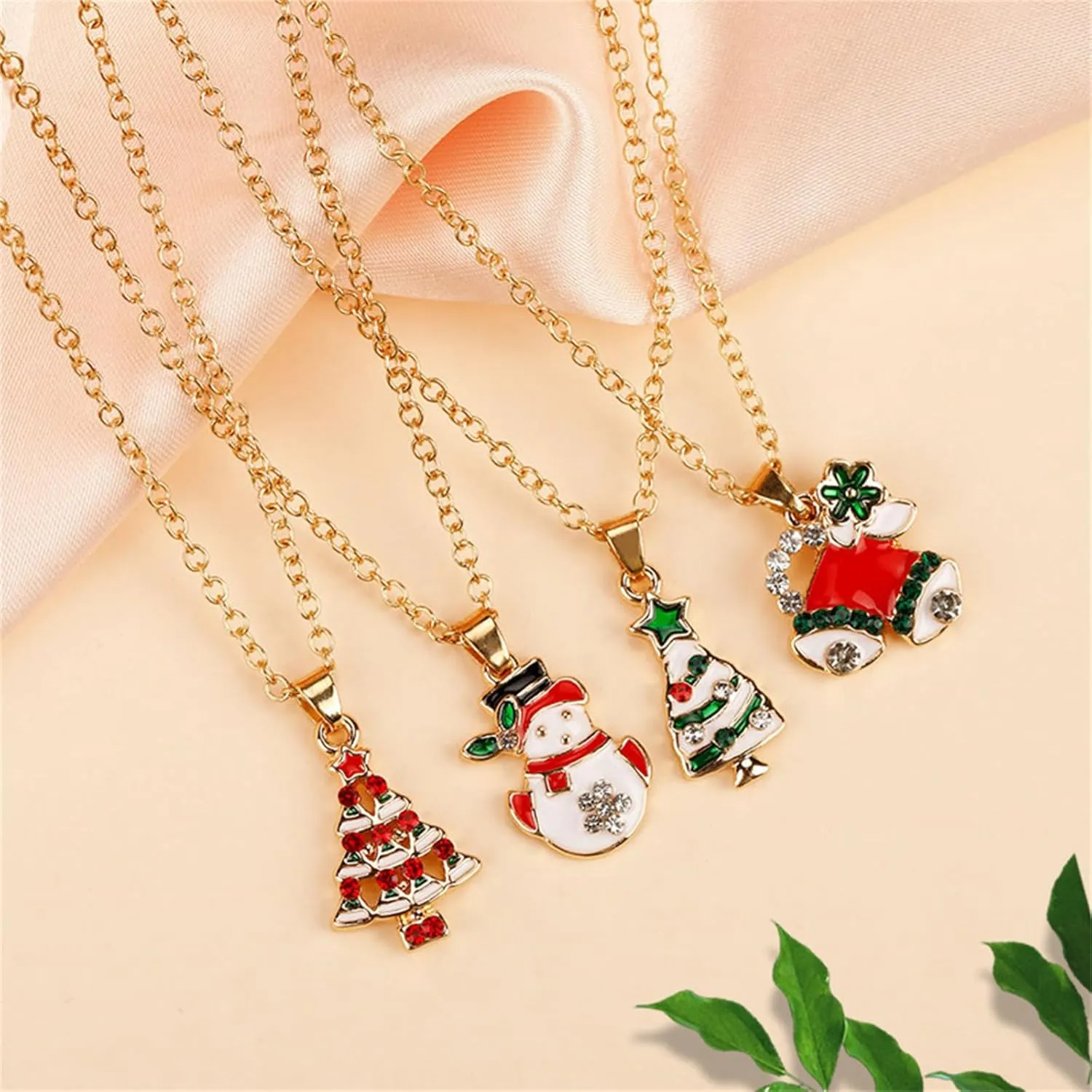 MALOYANVE Unique Crystal Christmas Necklace Cute Sparkly Glitter Santa Hat Jingling Bell Tree Snowman Snowflake Rhinestone Lightweight Pendant Necklace Festival Holiday Jewelry for Women