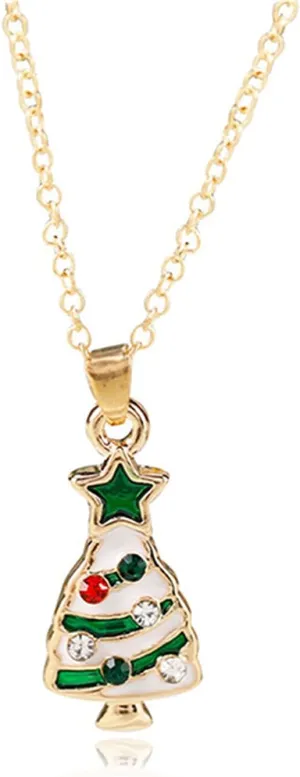 MALOYANVE Unique Crystal Christmas Necklace Cute Sparkly Glitter Santa Hat Jingling Bell Tree Snowman Snowflake Rhinestone Lightweight Pendant Necklace Festival Holiday Jewelry for Women