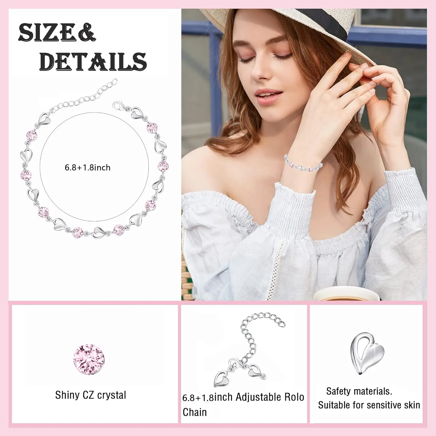 M&Ostyle Silver Bracelet for Women,Bracelet Shiny Crystal Diamond Adjustable Bracelet Mother's Day Jewelry Gift Birthday Christmas Gifts for Women Mom Wife