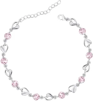 M&Ostyle Silver Bracelet for Women,Bracelet Shiny Crystal Diamond Adjustable Bracelet Mother's Day Jewelry Gift Birthday Christmas Gifts for Women Mom Wife