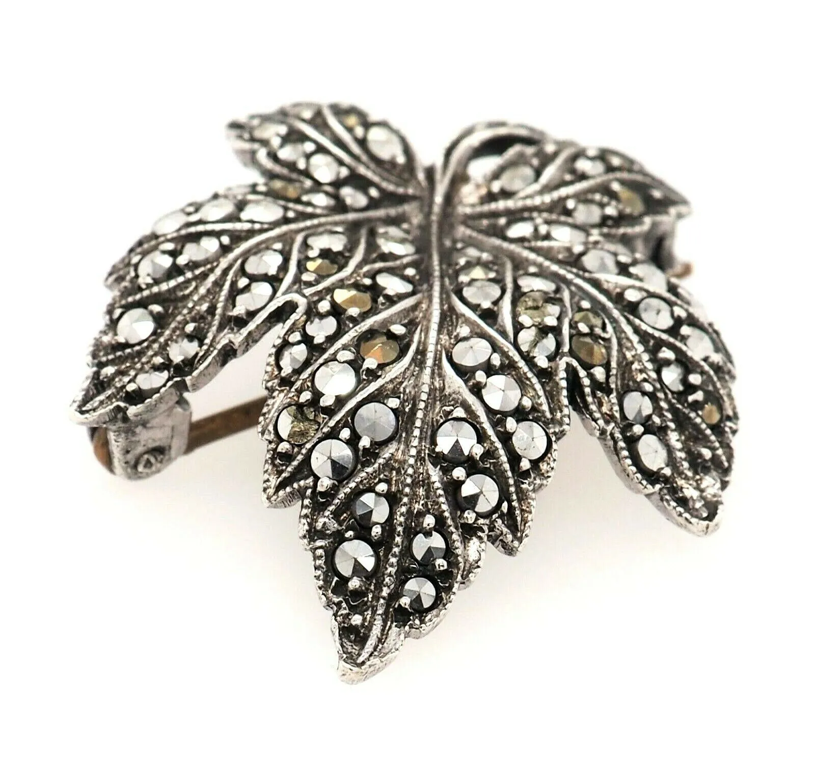 Marcasite Sterling Silver Leaf Brooch
