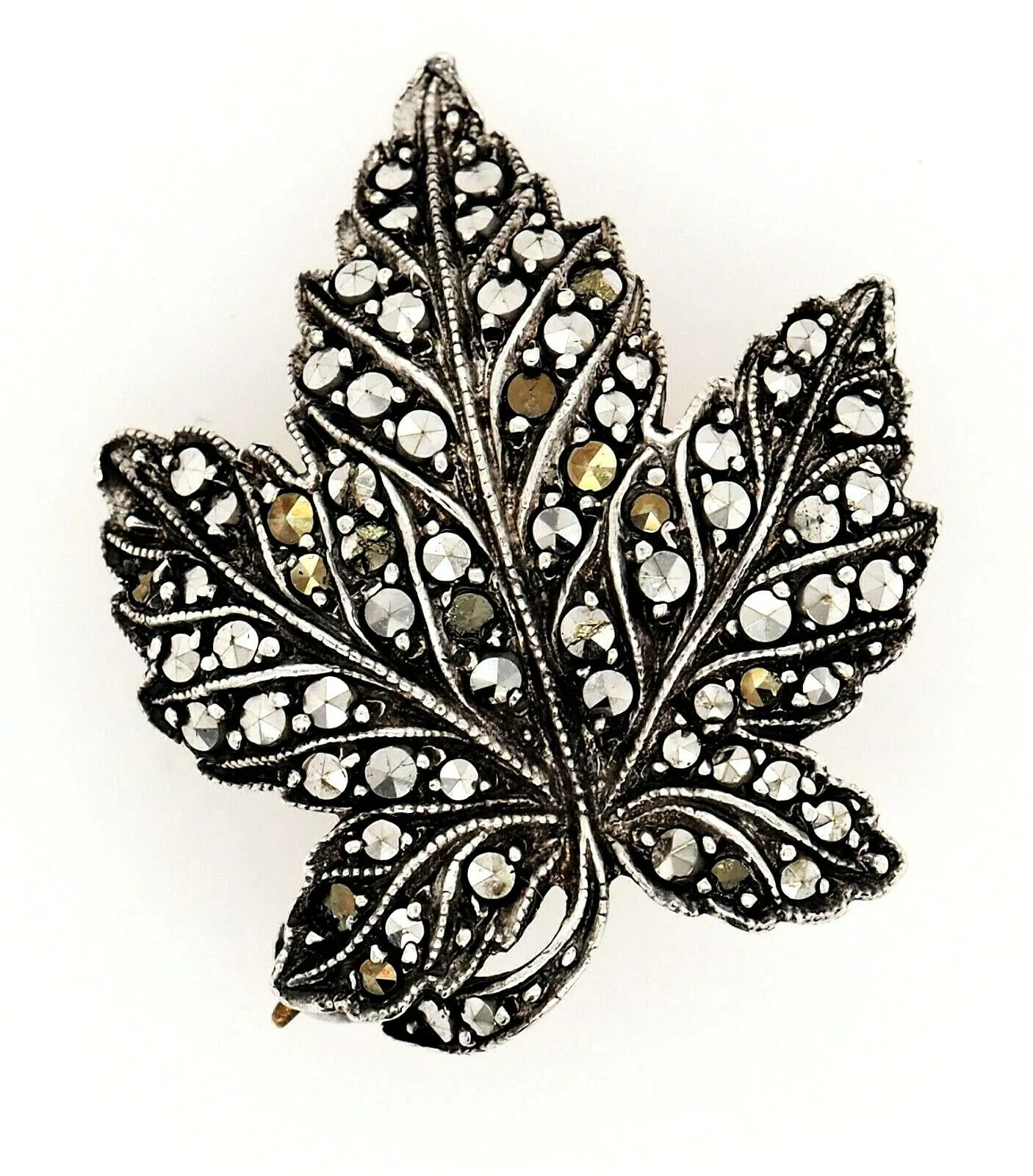 Marcasite Sterling Silver Leaf Brooch