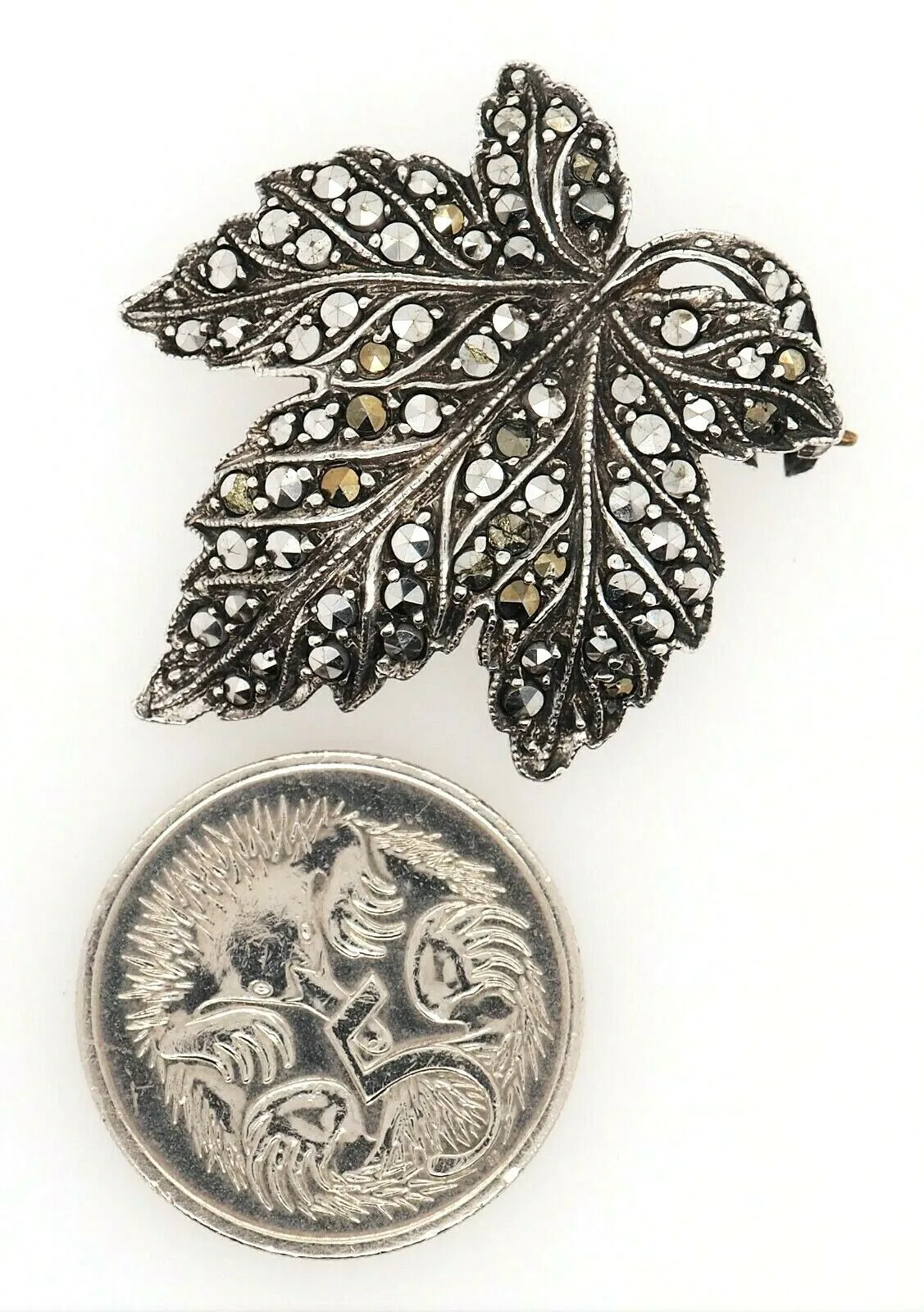 Marcasite Sterling Silver Leaf Brooch