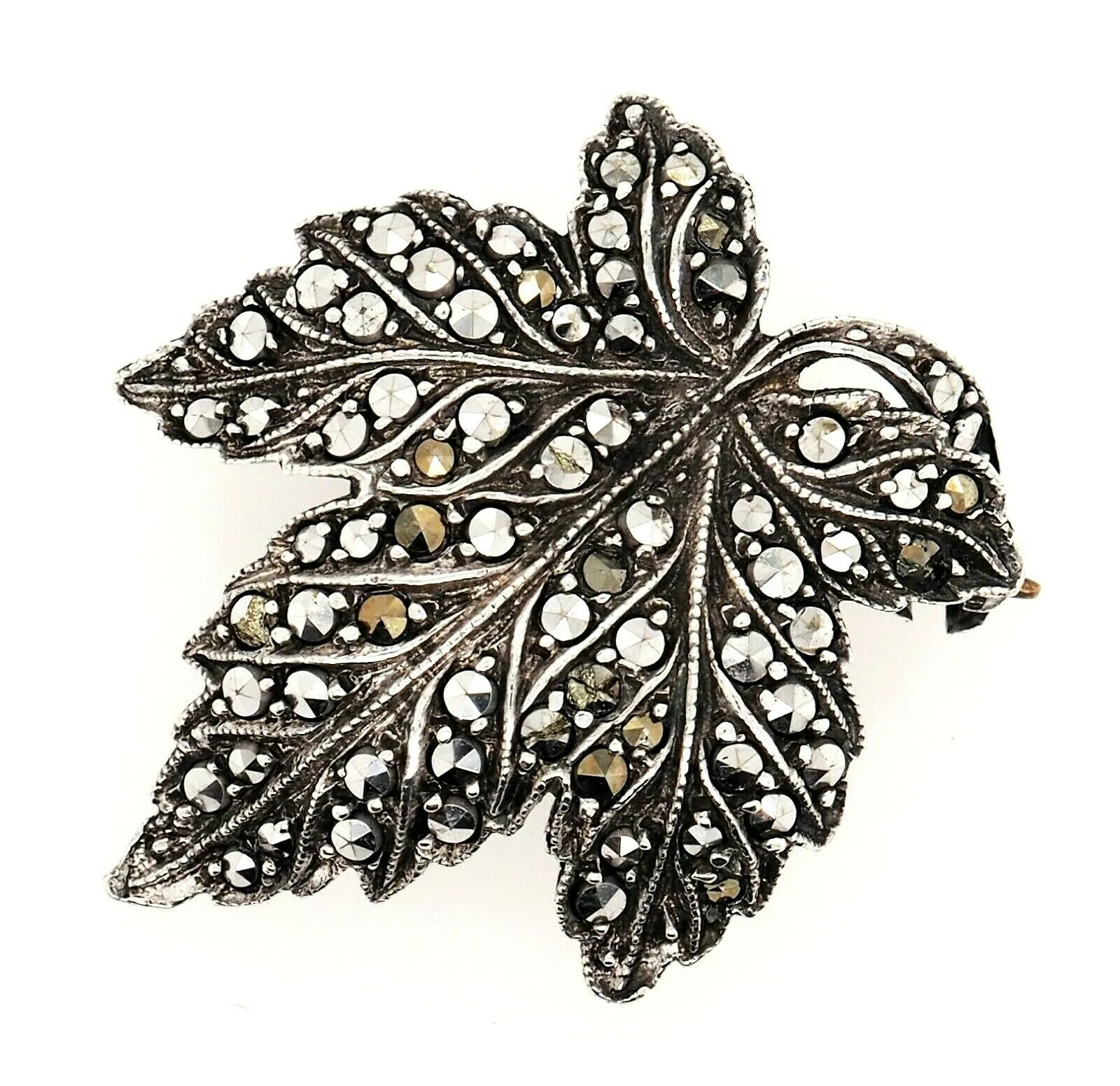 Marcasite Sterling Silver Leaf Brooch