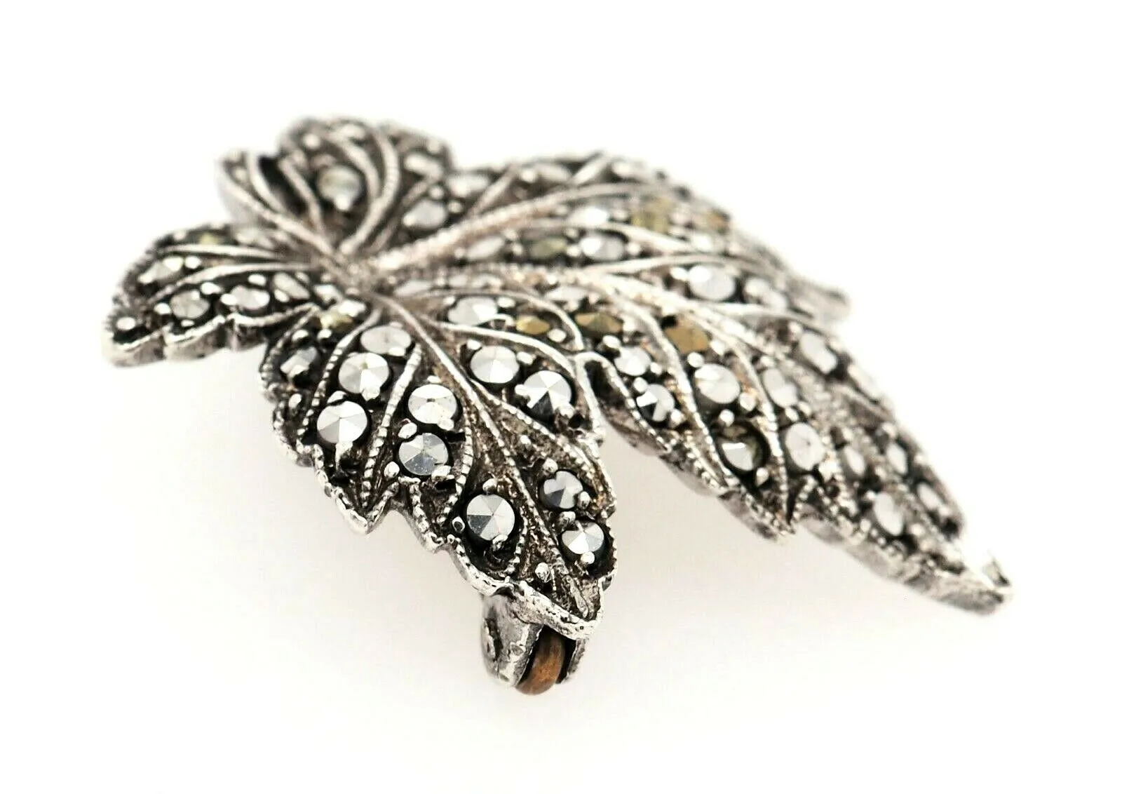 Marcasite Sterling Silver Leaf Brooch