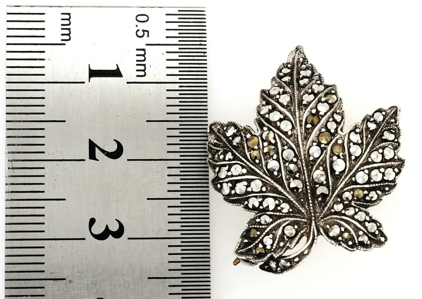 Marcasite Sterling Silver Leaf Brooch
