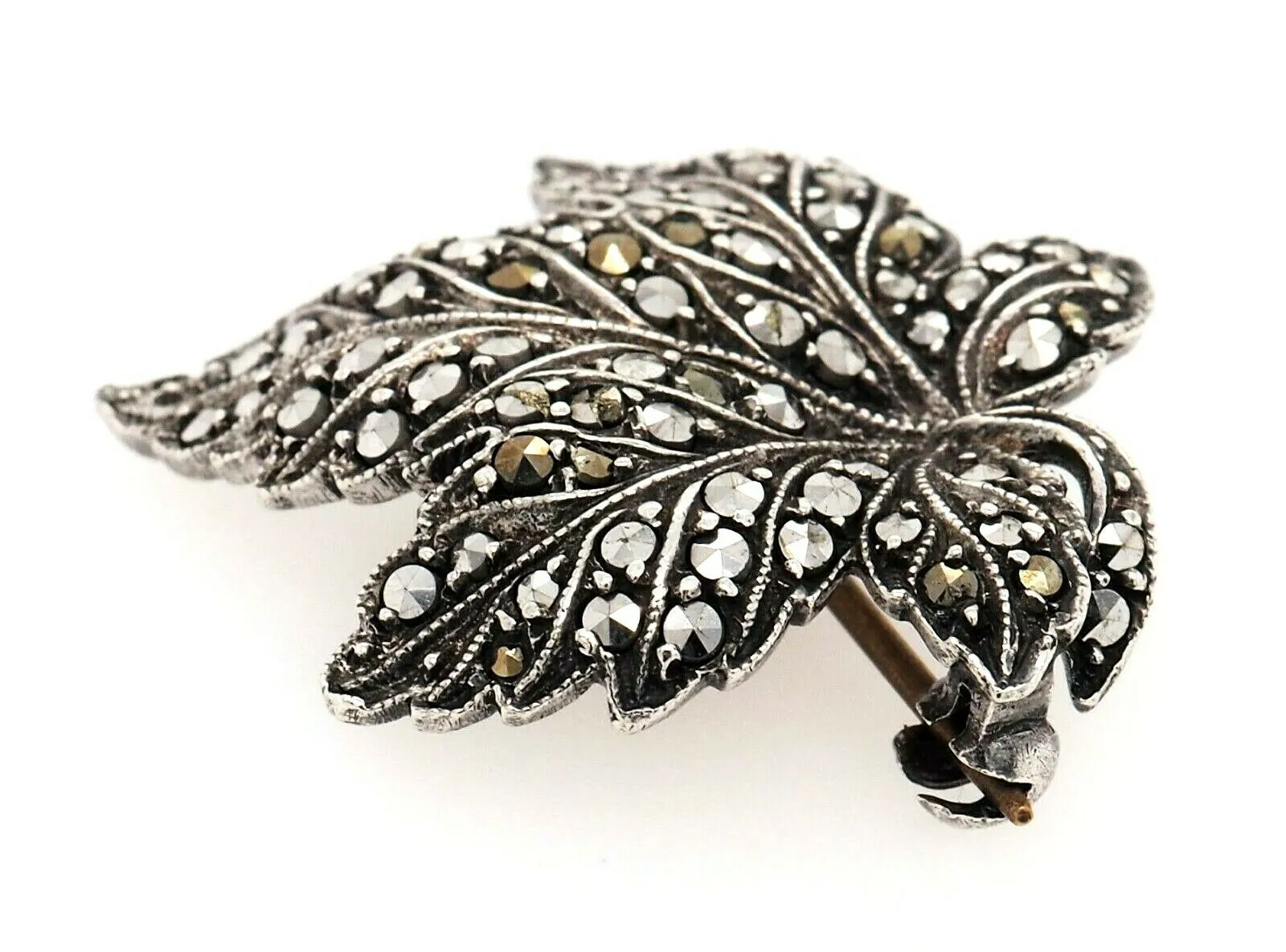 Marcasite Sterling Silver Leaf Brooch
